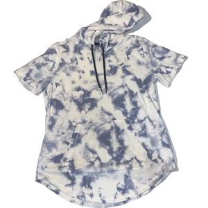 Hollister T-Shirt Hooded Men's Tie Dye White/Blue Size S Front Pocket #1020 - Picture 1 of 11