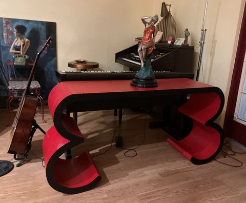 Vintage Karl Springer Style Double Scroll Vermillion Red and Black Console Table Cover