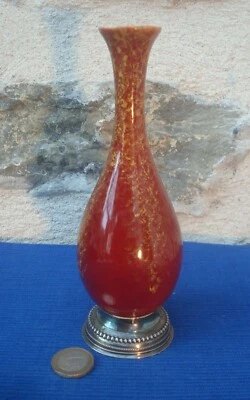 V65 Vase Soliflore MP SEVRES Paul Millet Socle Argent Massif Sang de Boeuf - Photo 1/4