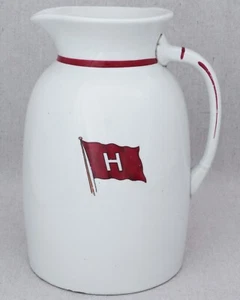 Large Antique 1900s Harvard University H Flag Ironstone Water Pitcher Jug 10½" - Picture 1 of 10