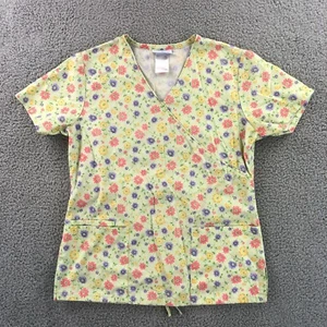 SB Scrub Top Women’s Extra Small Yellow Floral Print Nursing Medical Xray Vet - Picture 1 of 7