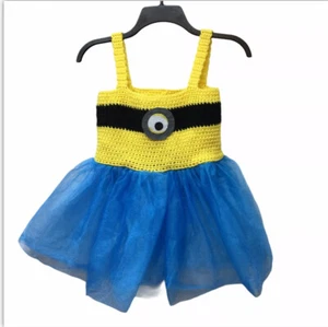 Minion Handmade Girls Size 8/10 Dress Up Halloween Costume Dress Crochet Tulle - Picture 1 of 4