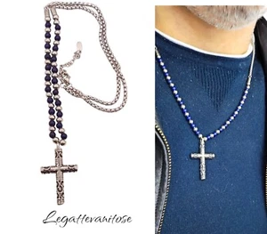 Rosario Uomo pietra dura naturale Agata Con Croce. Collana Uomo Con Crocifisso - Imagen 1 de 11