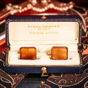 Brilliant Antique Smoky Quartz Stone 9kt Gold English Luxury Classic Cufflinks - Picture 1 of 9