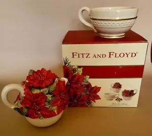 Fitz & Floyd Tea for One, Teapot is Covered in Poinsettias Cup Has Gold Accents - Picture 1 of 4