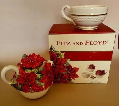 Fitz & Floyd Tea for One, Teapot is Covered in Poinsettias Cup Has Gold Accents - Image 1 of 4