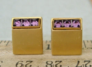 VINTAGE SWANK CUFF LINKS ~ GOLDTONE WITH PURPLE STONES - Picture 1 of 4