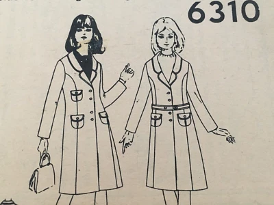 Simplicity Sewing Pattern 6310 Misses Coat Jacket Winter Vintage 1960s Size 14 - Image 1 of 4