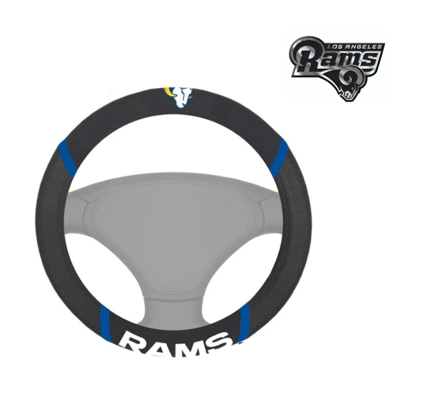 NEW LOS ANGELES RAMS CAR Mesh Grip STEERING WHEEL COVER & PLASTIC CHROME DECAL - Image 1 of 4
