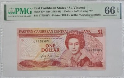 1985 -88 EAST CARIBBEAN /ST. VINCENT $1 PMG66 EPQ GEM UNC  [P-17v] - Image 1 of 4