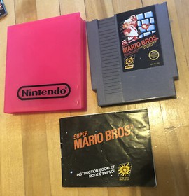 VTG Super Mario Bros NES 1988- MANUAL + Cartridge + Nintendo Branded Pink Case