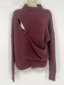 Damenpullover NORDSTROM OPEN EDIT ausgeschnitten Stehkragen Wollmischung weinrot Größe L - Bild 1 von 6