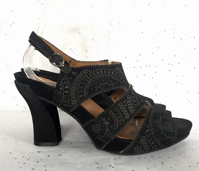 Sandalias Earthies negras perforadas de nobuck boho con plataforma talla 7 con cordones cómodas Foto 1 de 4