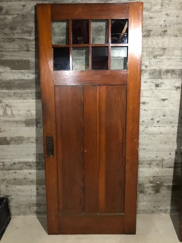 Antique Craftsman Interior Wood Stained Entry Door /w Red Glass & 8 Panes 34x82 Cover