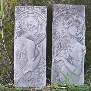 Art Nouveau Garden Wall Plaque | Stone Hanging Statue Outdoor Deco Lady Fairy - Picture 1 of 5