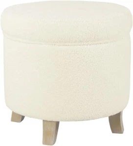 round Transitional Faux Sheepskin Fabric Storage Ottoman Home Décor|Upholstered - Picture 1 of 12