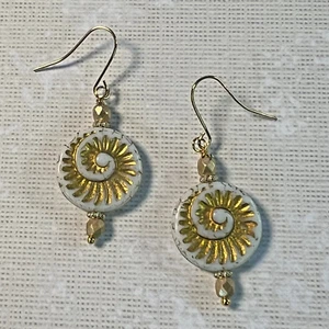 Copper Tone French Hook Distressed White Shell Dangle Earrings Artisan. S460 - Picture 1 of 4