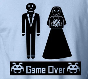 Lustiges T-Shirt Heiraten GAME OVER Junggeselle Hochzeit Geschenk auf S-6X Gildan Tee - Bild 1 von 12