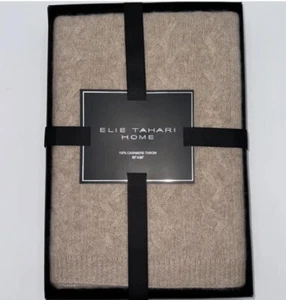Elie Tahari Home 100% Cashmere Knit Throw Blanket Oatmeal Beige 50x60 NEW $250
