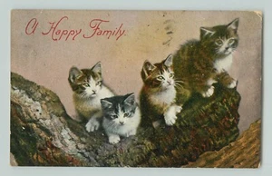 POSTCARD A HAPPY FAMILY CATS KITTENS TABBY CAT - Picture 1 of 2