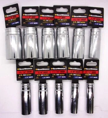 GearWrench  1/2" Drive  6-Point SAE Deep Socket (Select Size) - Image 1 of 3
