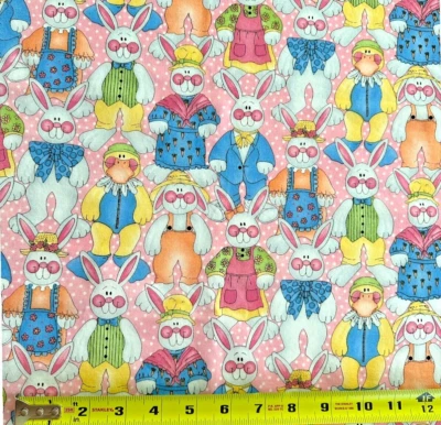 Tela de Pascua Vintage Pollitos Conejitos Rosa Lunares Azul Primavera Novedad 52" Largo Foto 1 de 4