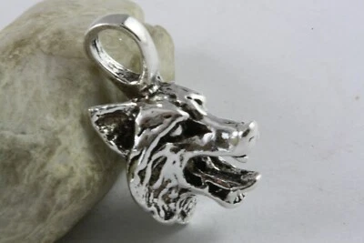 Testa di Lupo Rimorchio Lupo Ciondolo IN Argento 925 Vero Argento / 562 - Immagine 1 di 4