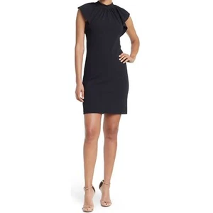 Calvin Klein Womens Black High Neck Short Flutter Sleeve Shift Dress Sz 12 NWT - Picture 1 of 9
