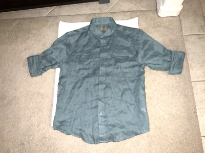 Blusa Bruno New York Para Hombres 100% Lino Mangas con Pestaña Enrollable Azul Talla L Foto 1 de 4