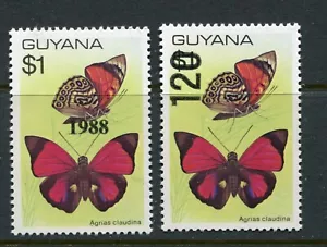 GUYANA 1988, BUTTERFLIES, REEVALUATED, OVERPRINTED. Scott 1912-1913, MNH - Picture 1 of 1