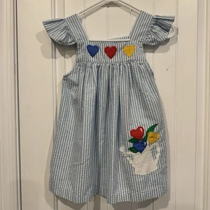 Samara Sundress Vintage Seersucker Summer Dress Blue With Hearts Print Size 6 S - Picture 1 of 7
