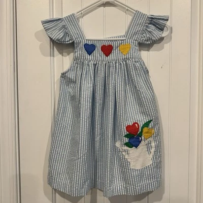 Vestido Solero Samara Vintage Seersucker Vestido de Verano Azul con Estampado de Corazones Talla 6 S Foto 1 de 4