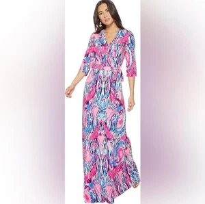 Maxi Vestido Envolvente Lilly Pulitzer Marvista Rosa Free Spirit Talla Pequeña - Imagen 1 de 9