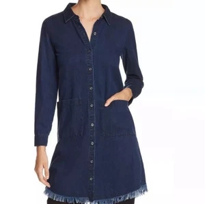 Vestido Camisa Manga Larga Eileen Fisher Mujer XS Denim Deshilachado Algodón Orgánico - Imagen 1 de 7