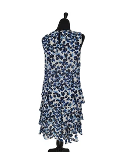 Lauren R. Lauren Blue Paisley Ruffle Fit&Flare Dress Size 4 Lined Pullover Flowy - Picture 1 of 10