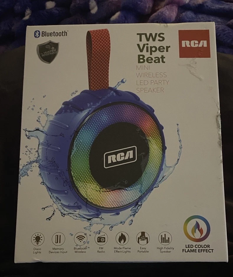 RCA Viper Beat Mini Bluetooth Party Speaker TWS Wireless LED Blue – NEW - Image 1 of 3