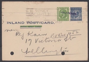 NEW ZEALAND 1932 KGV/KEVII ½d. on 1d. POSTAL STATIONERY POSTCARD (ID:030/D65966) - Picture 1 of 1