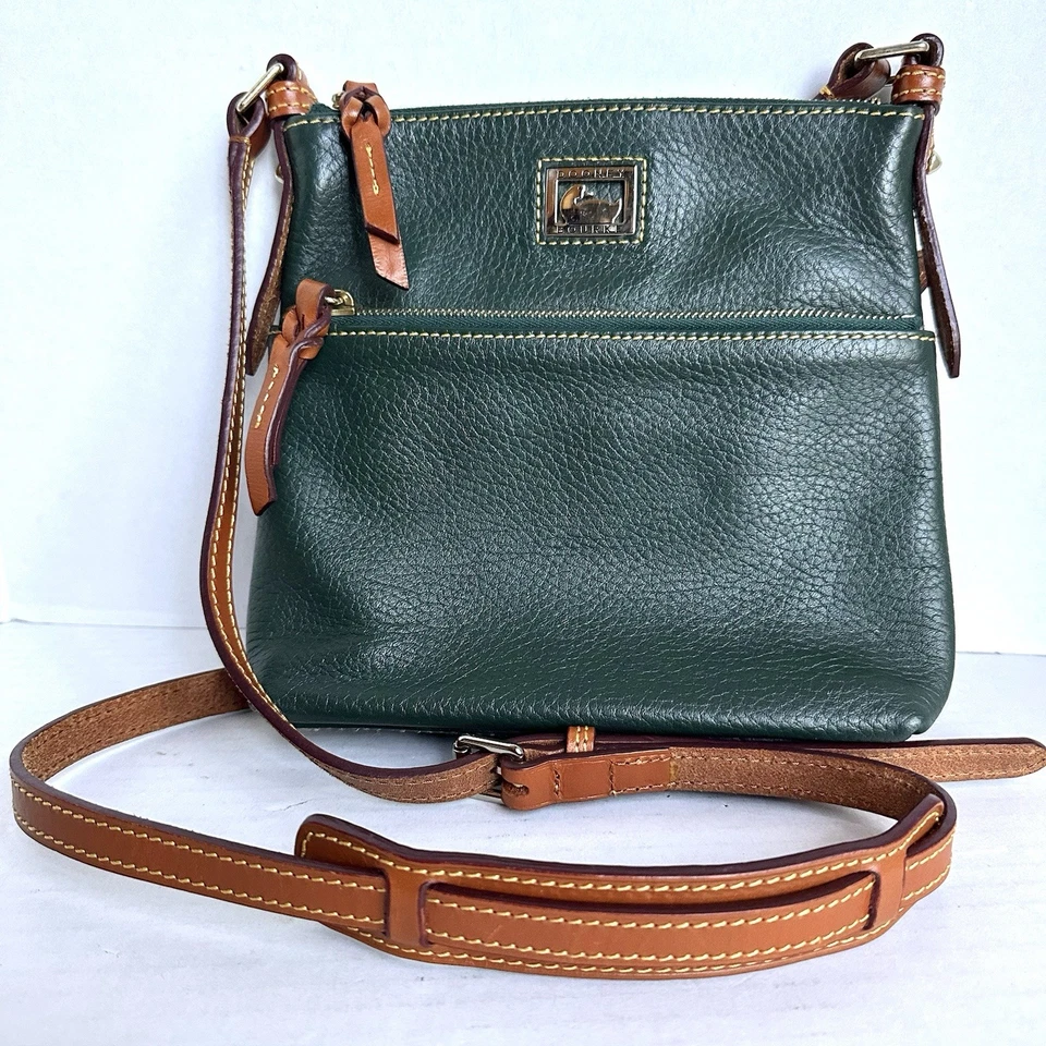 Dooney & Bourke Letter Carrier Crossbody Purse Pebble Grain Leather Hunter Green - Image 1 of 4