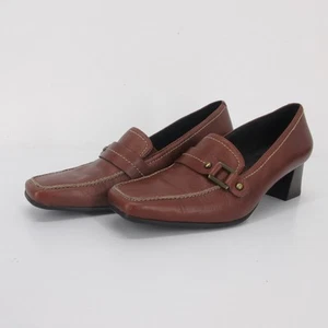 Ecco Womens Leather Loafer Pump Size US 6.5 EUR 37 Brown Shoe Block Heel Slip On - Picture 1 of 10