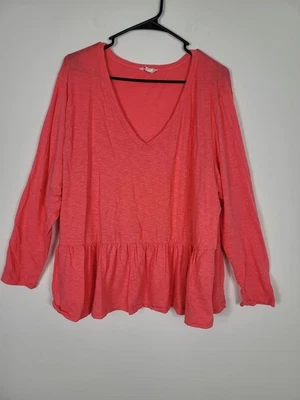 Camiseta Caslon Para Mujer Talla 2X Cuello en V Peplum Coral Rosa Manga Larga Ligera  Foto 1 de 4