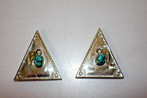 Hermoso par de puntas de cuello turquesa de plata de ley de 2 1/8" X 1 3/4" 17 gramos - Imagen 1 de 6