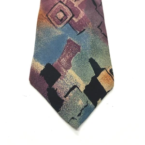 Vintage italienische Seidenkrawatte abstrakt lila türkis Mid-Century vielseitig Statement Luxus - Bild 1 von 4