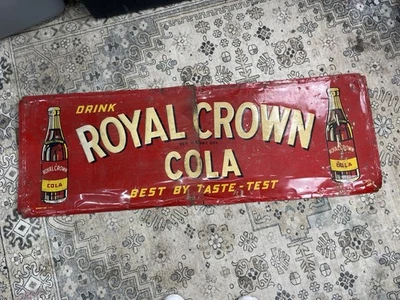 Letrero grande vintage RC Royal Crown Cola Soda Pop 54" x 18" en relieve aluminio Foto 1 de 4