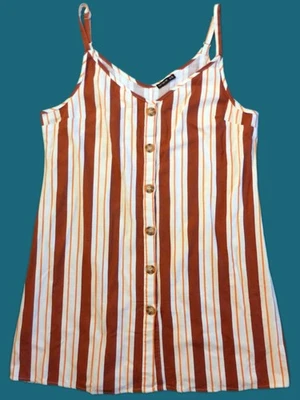 COTTON ON striped linen blend button-up sleeveless knee length dress XL (14-16)! - image 1 of 4
