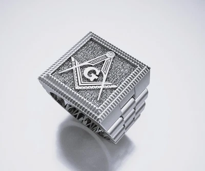 Masonic Ring Free Mason Ring,925 Silver Oxidize Masonic Symbol Band Masonic ring - Image 1 of 4
