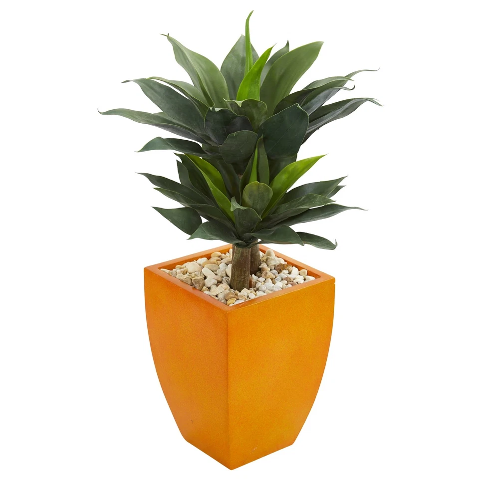 Planta Artificial Suculenta Agave Doble Casi Natural 3’ en Decoración Maceta Naranja Foto 1 de 1