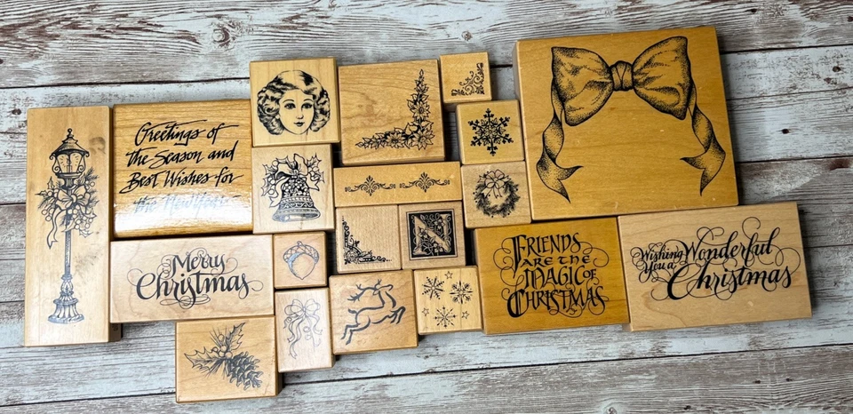 Lote de 20 sellos de goma montados en madera vintage de diseño PSX (1980-1999) de Navidad Foto 1 de 4