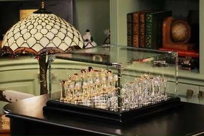 Luxurious Asfour Crystal Handcrafted Chess Set Encased in an Elegant Glass Box - Image 1 of 4