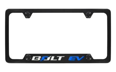 Chevrolet Bolt EV Wordmark Black Coated Metal License Plate Frame Holder 4 Hole - Image 1 of 4