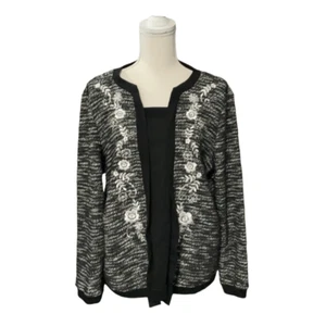 Cathy Daniel’s Black White Embroidered Sequin Pullover Sweater Size Large - Picture 1 of 5